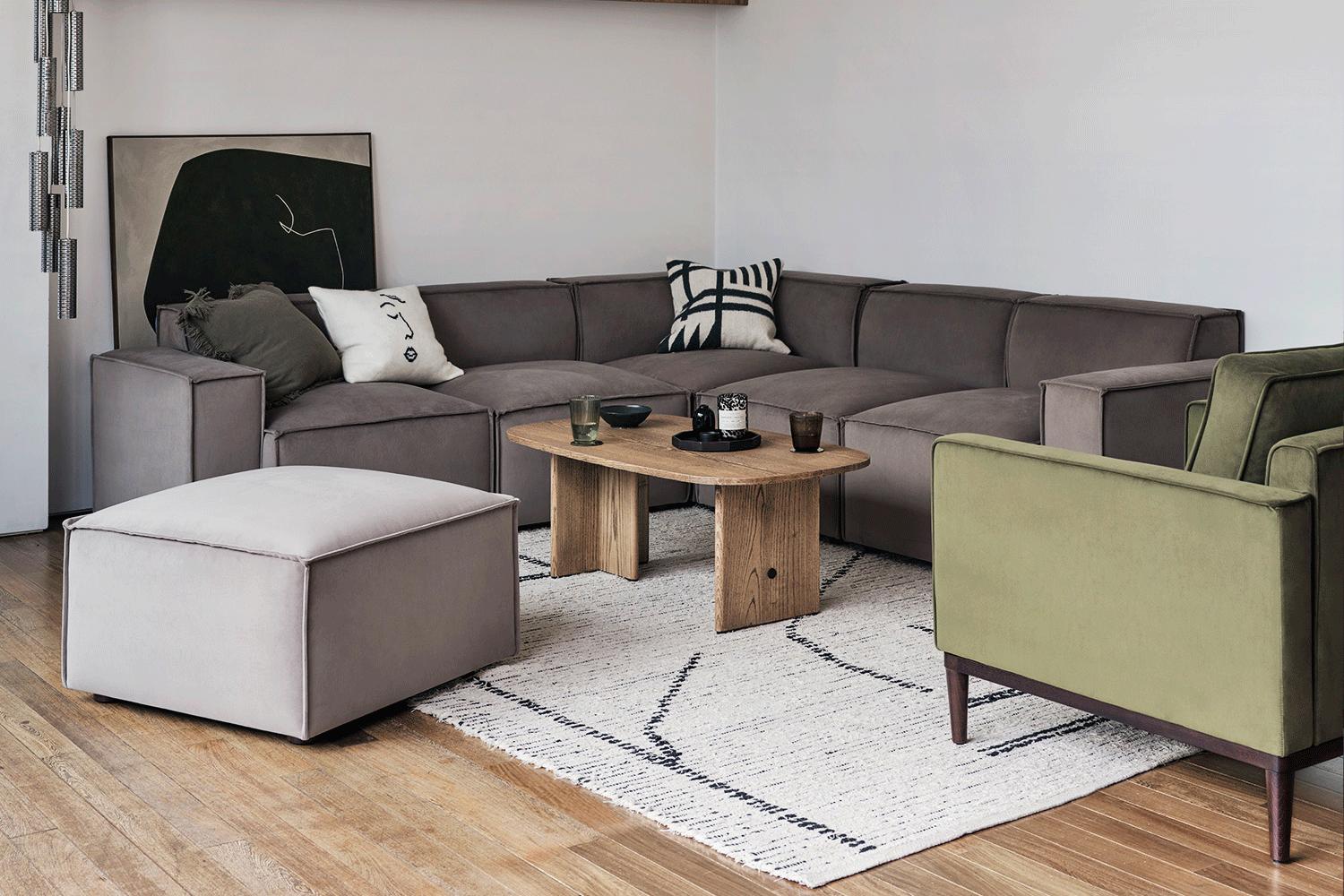 Model 03 Corner Sofa with Ottoman, Elephant - Image 4