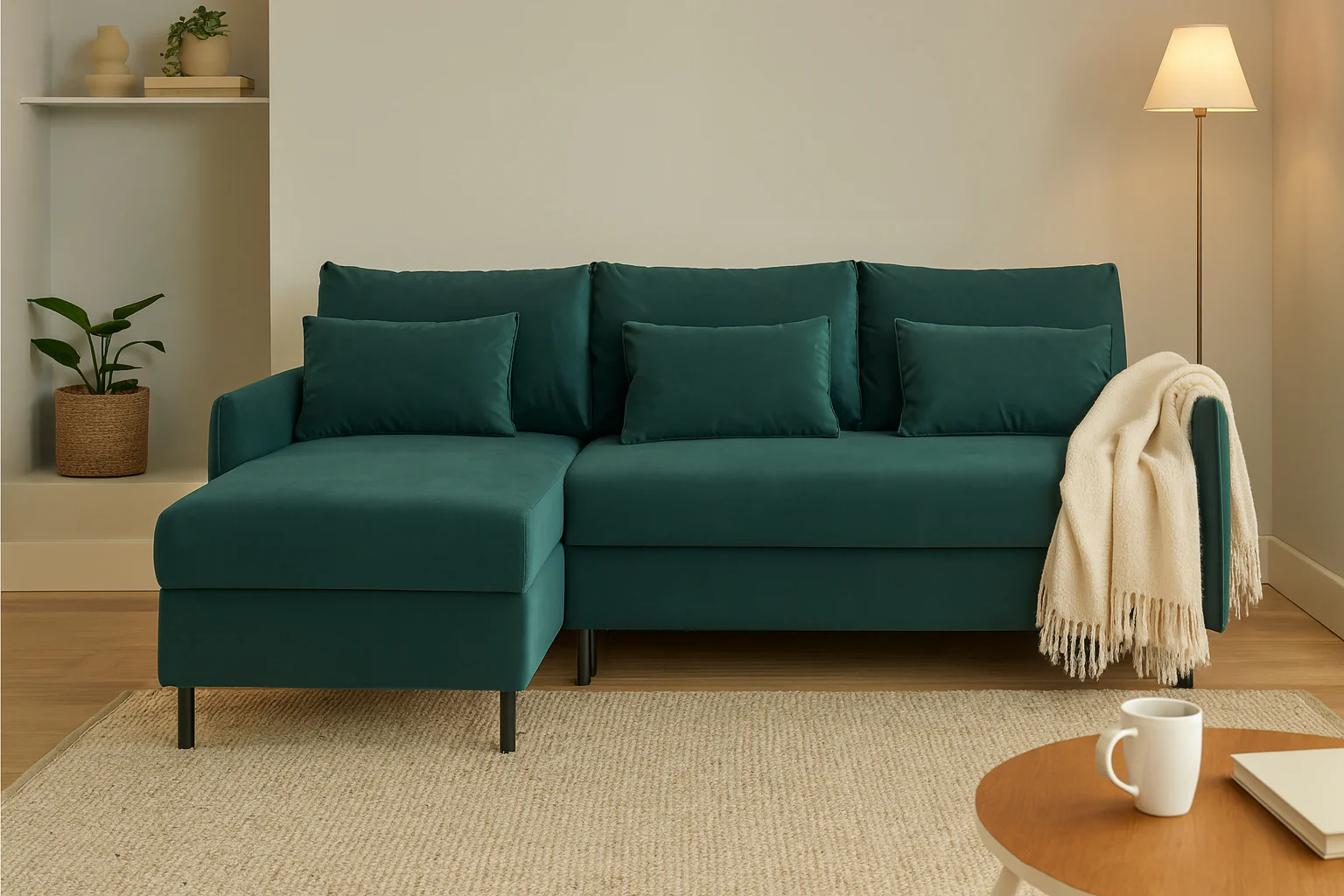Model 12 Sofa Bed with Storage 3 Seater Left Chaise, Kingfisher - Image 2