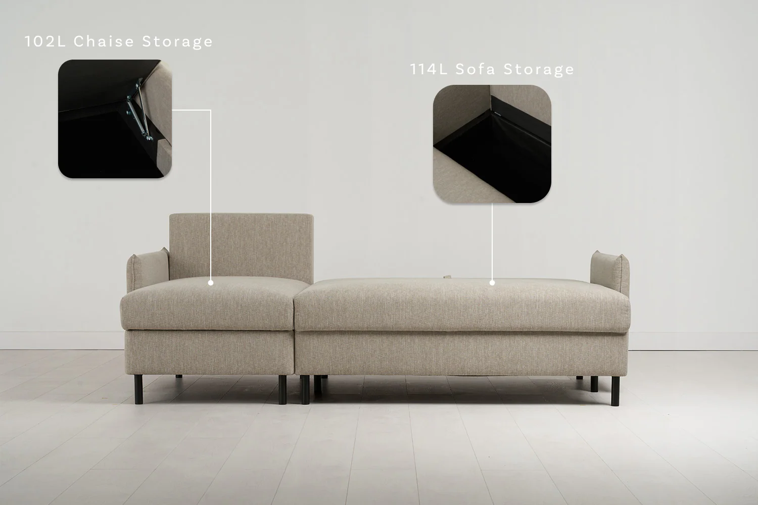 Model 12 Sofa Bed with Storage 3 Seater Left Chaise, Pumice - Image 3