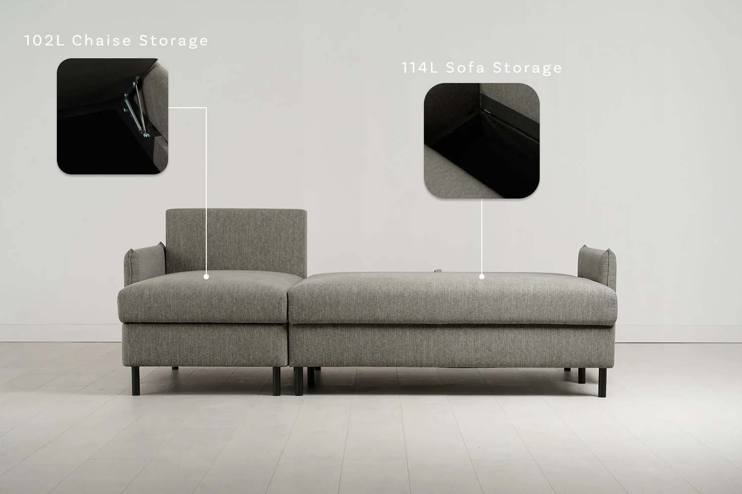 Model 12 Sofa Bed with Storage 3 Seater Left Chaise, Shadow - Image 3