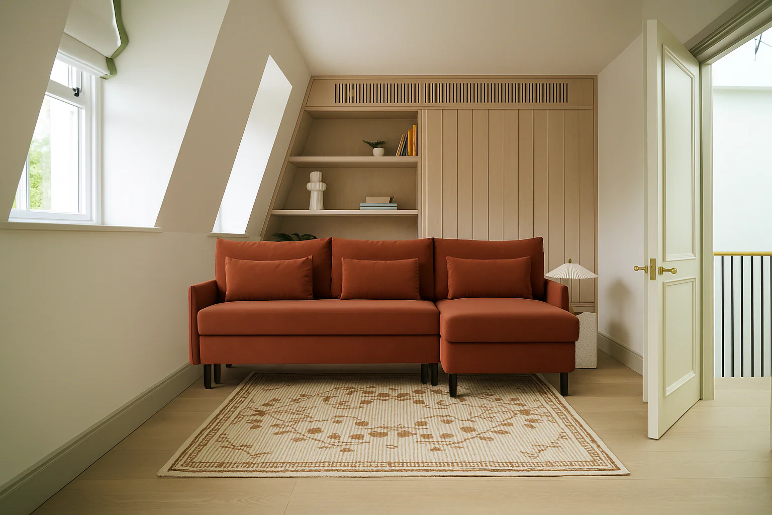Model 12 Sofa Bed with Storage 3 Seater Right Chaise, Brick - Image 2
