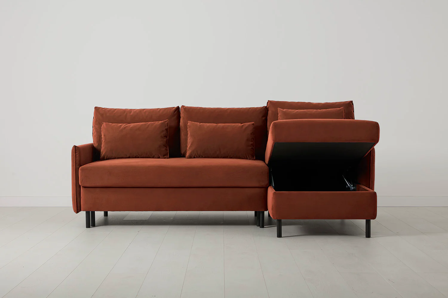 Model 12 Sofa Bed with Storage 3 Seater Right Chaise, Brick - Image 4