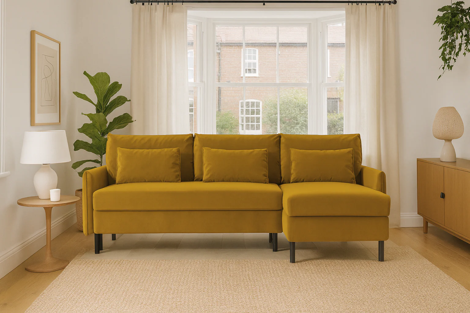 Model 12 Sofa Bed with Storage 3 Seater Right Chaise, Mustard - Image 2