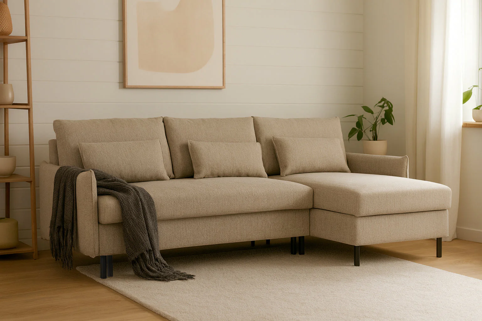Model 12 Sofa Bed with Storage 3 Seater Right Chaise, Pumice - Image 2