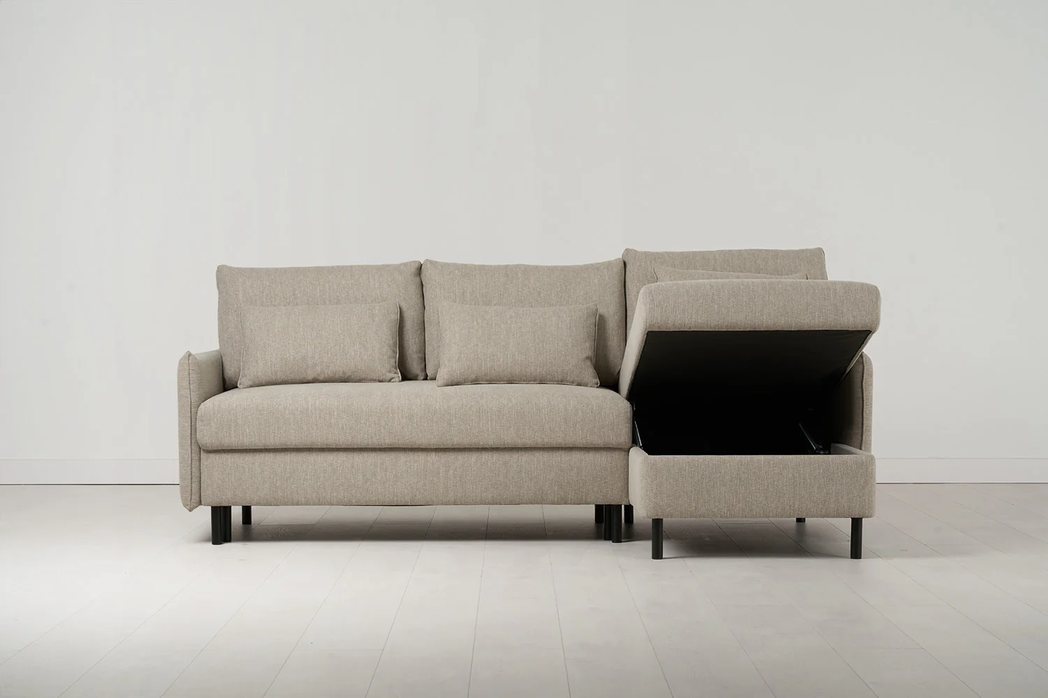 Model 12 Sofa Bed with Storage 3 Seater Right Chaise, Pumice - Image 4